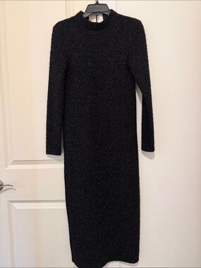 Long Sleeve Black Sparkle Midi Dress